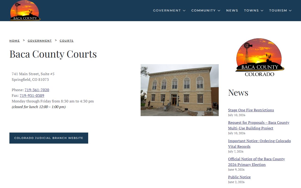 Baca County Court records local courts page