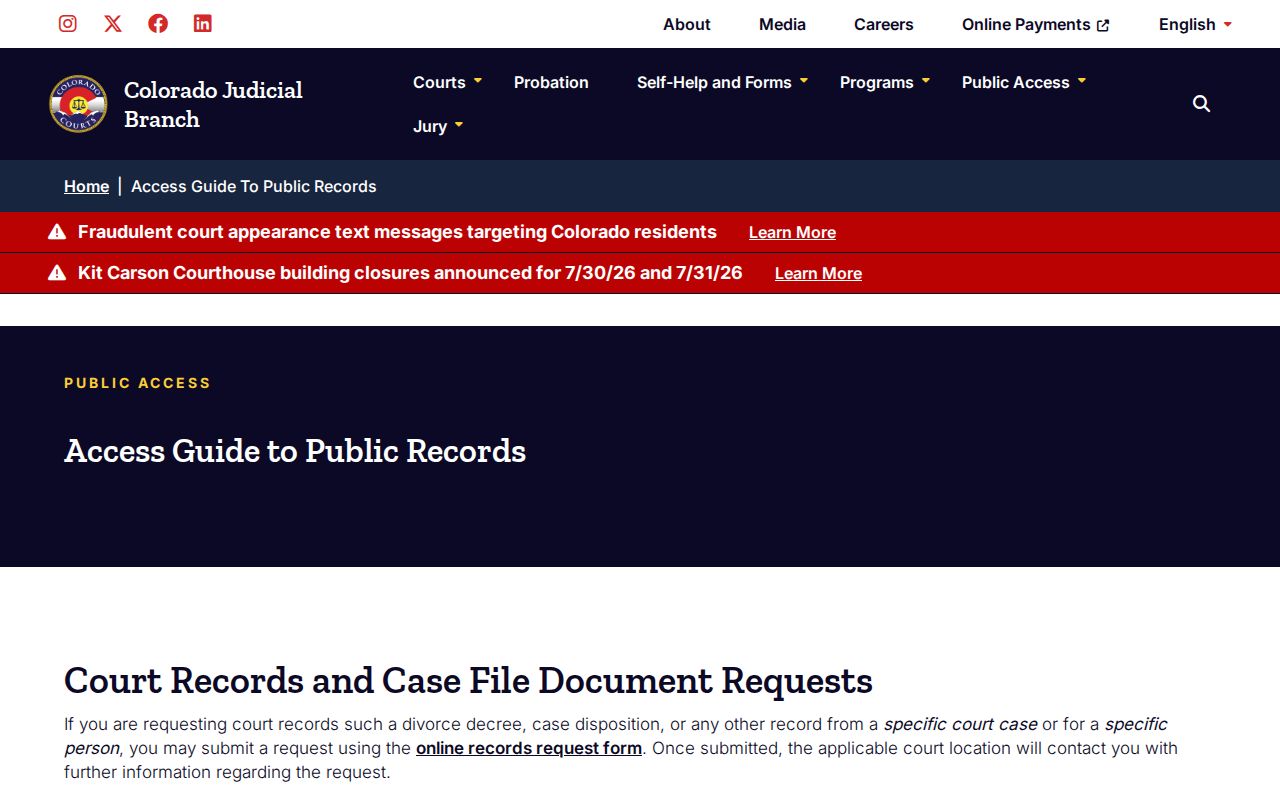 Baca County Court records Colorado Judicial Branch public access guide