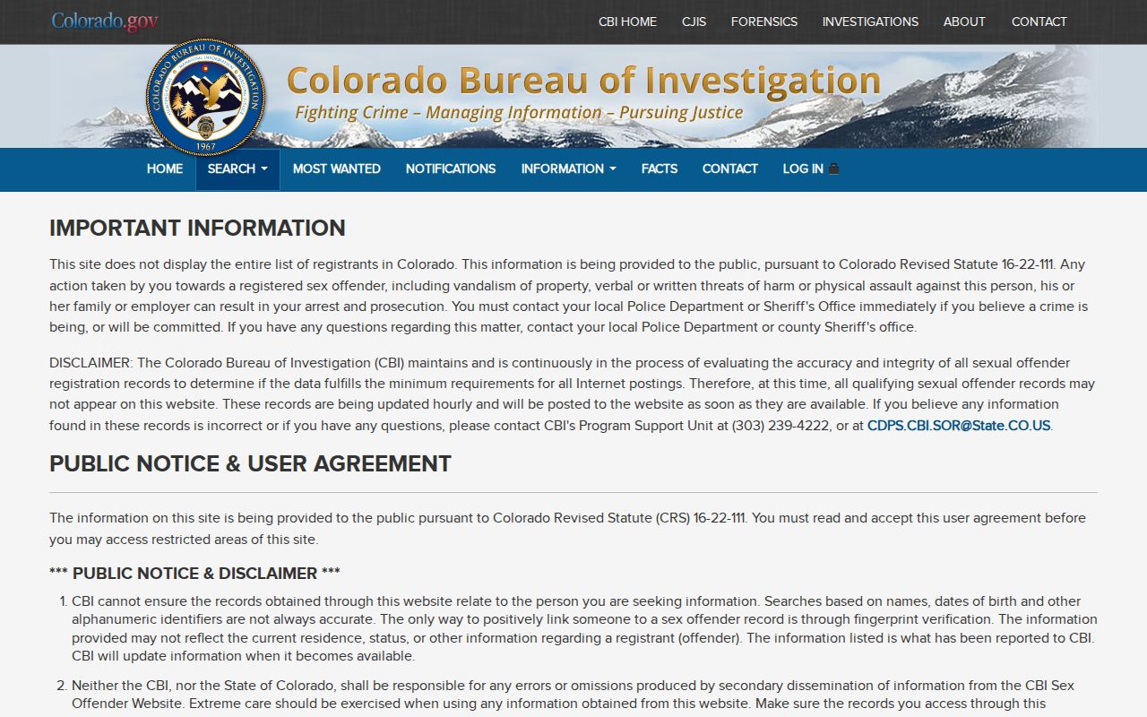 Baca County arrest records and court charges CBI sex offender registry