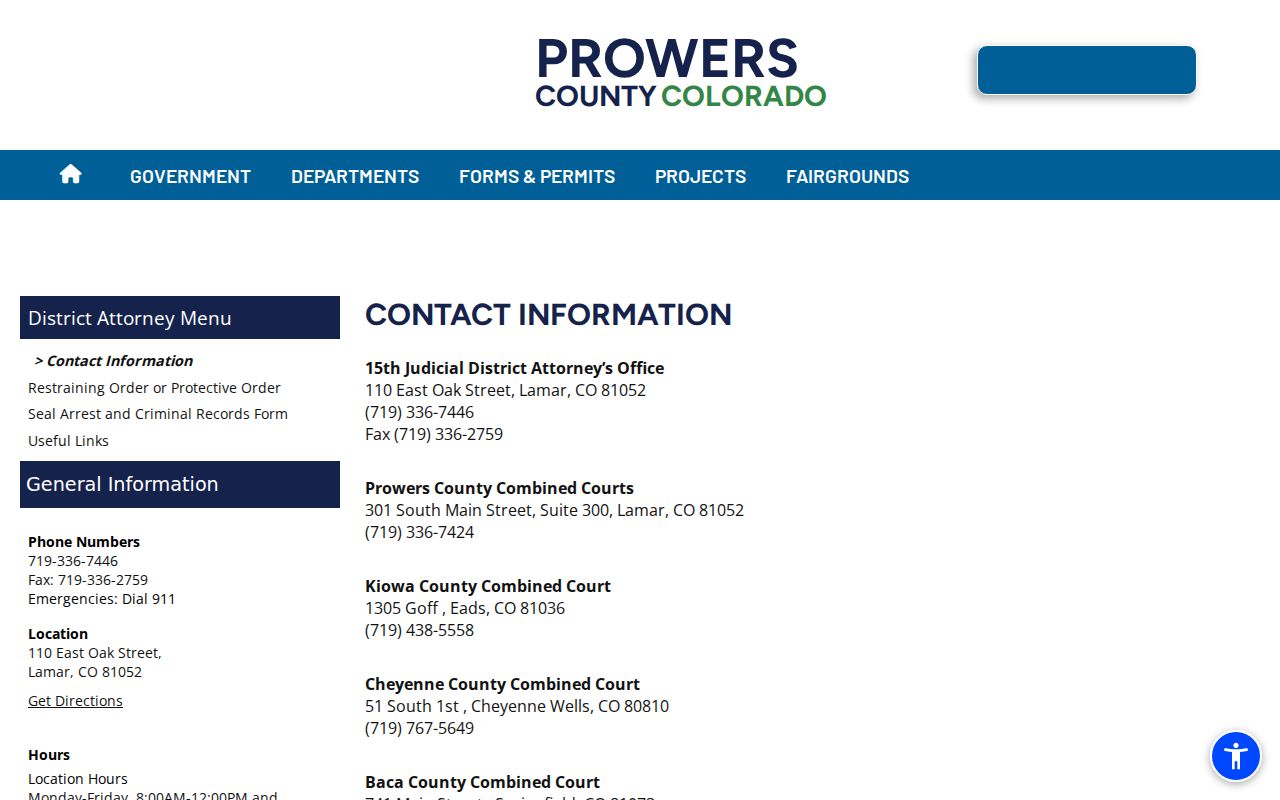 Baca County court dockets 15th Judicial District contact information