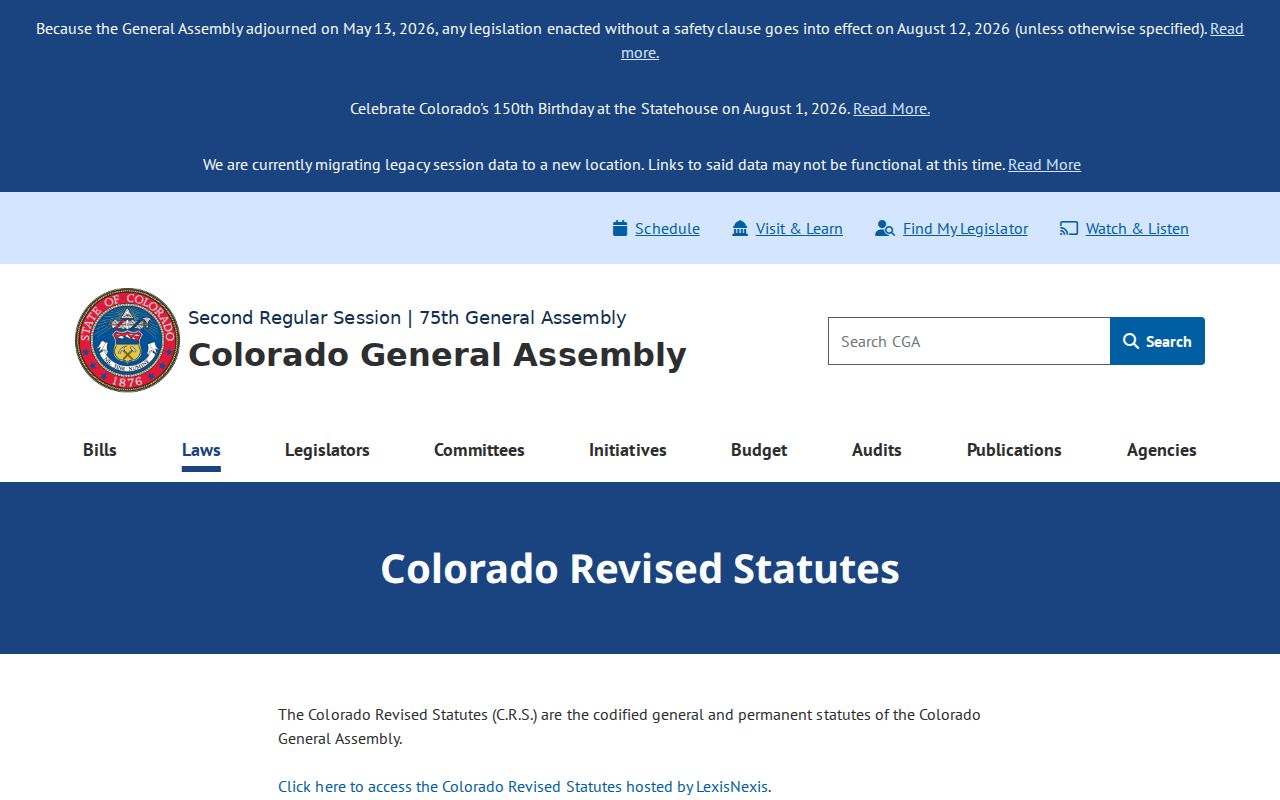 Baca County court records Colorado Revised Statutes access page