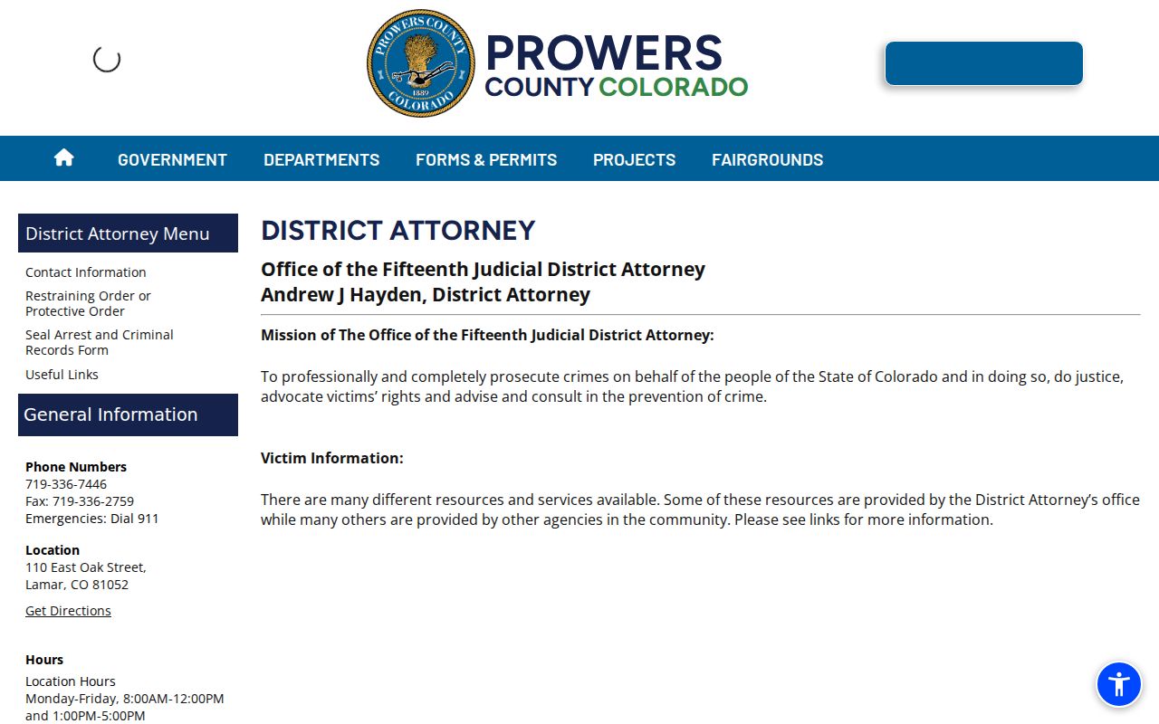 Baca County criminal court records 15th Judicial District Attorney page