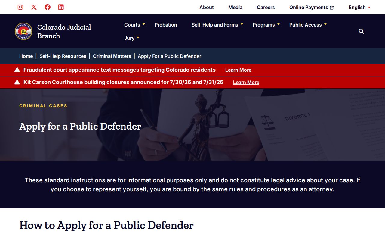 Baca County criminal court records public defender application