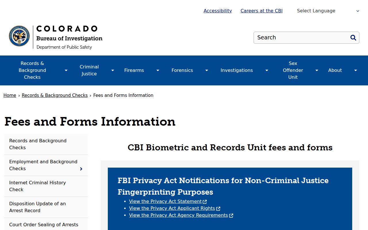Baca County criminal court records CBI fees and forms information