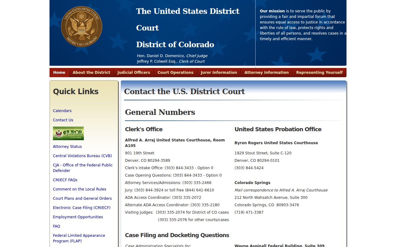 Baca County District Court District of Colorado federal contact page