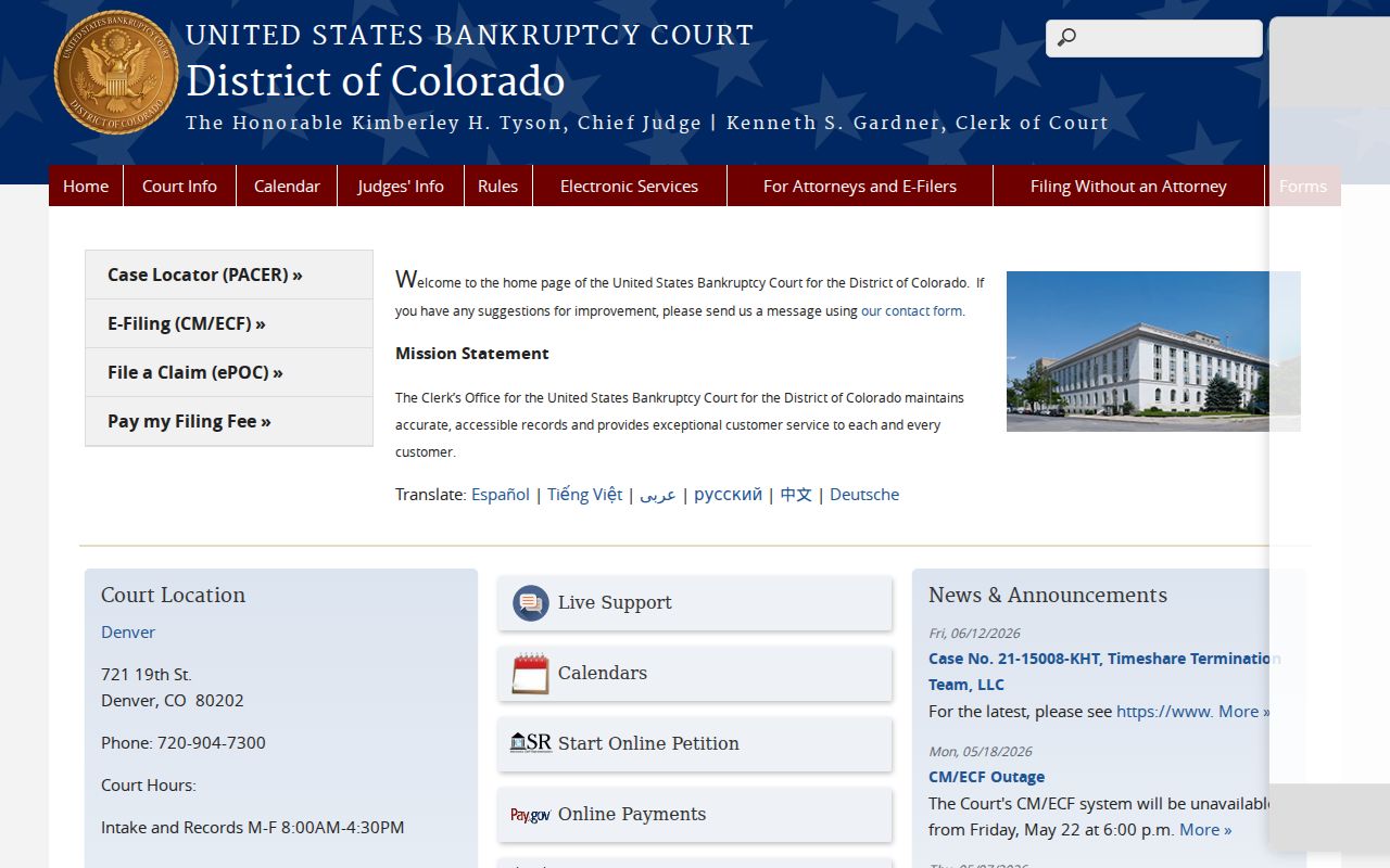 Baca County District Court U.S. Bankruptcy Court for Colorado context