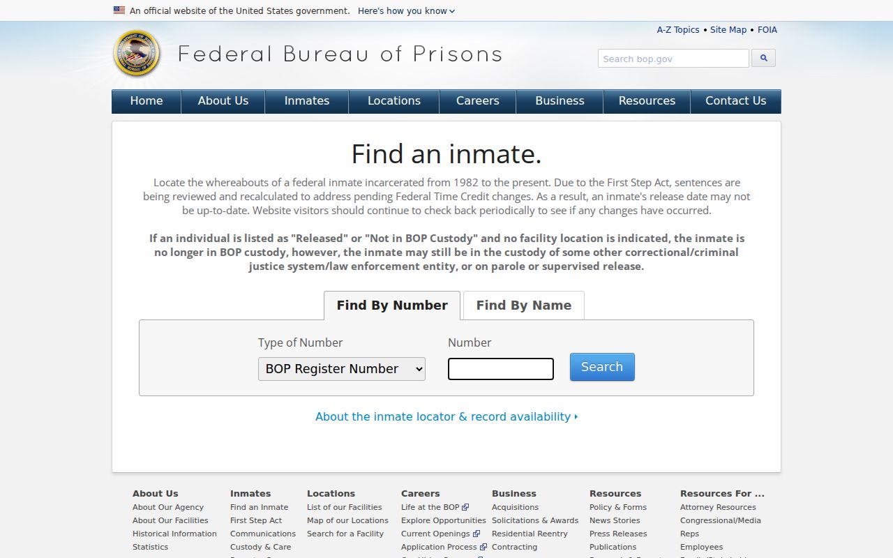 Baca County inmate search Federal Bureau of Prisons inmate locator