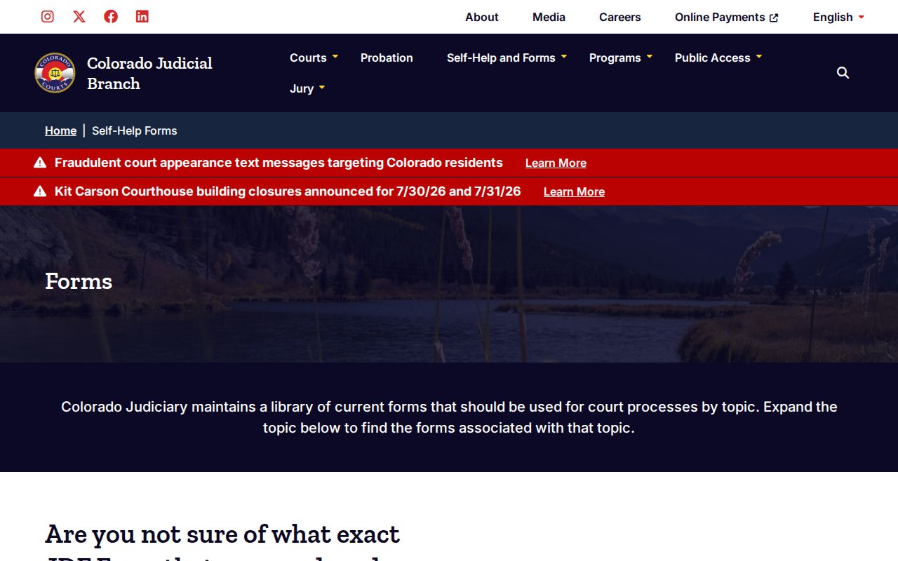 Baca County probate records Colorado Judicial Branch forms library