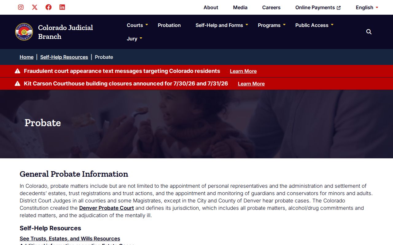 Baca County probate records Colorado Judicial Branch probate self-help page